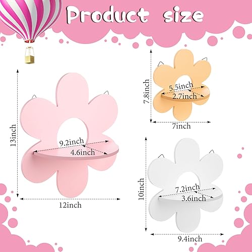 Miniatura 3 de Soaoo 3 estantes flotantes de flores de margarita, estante bohemio de madera para plantas, soporte de exhibición montado en la pared, decoración de