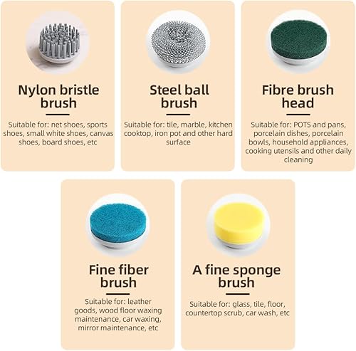 Miniatura 6 de Decdeal Juego de cepillos de limpieza eléctricos, limpiador giratorio eléctrico inalámbrico, impermeable, 3 velocidades, pantalla digital, limpiador