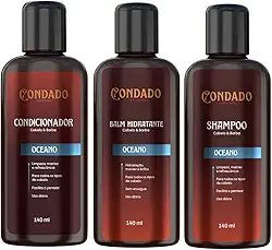 Kit Shampoo Condicionador Balm Hidratante Masculino Refrescante Cabelo Barba Hidratação Limpeza Condado (Oceano (Refrescante))