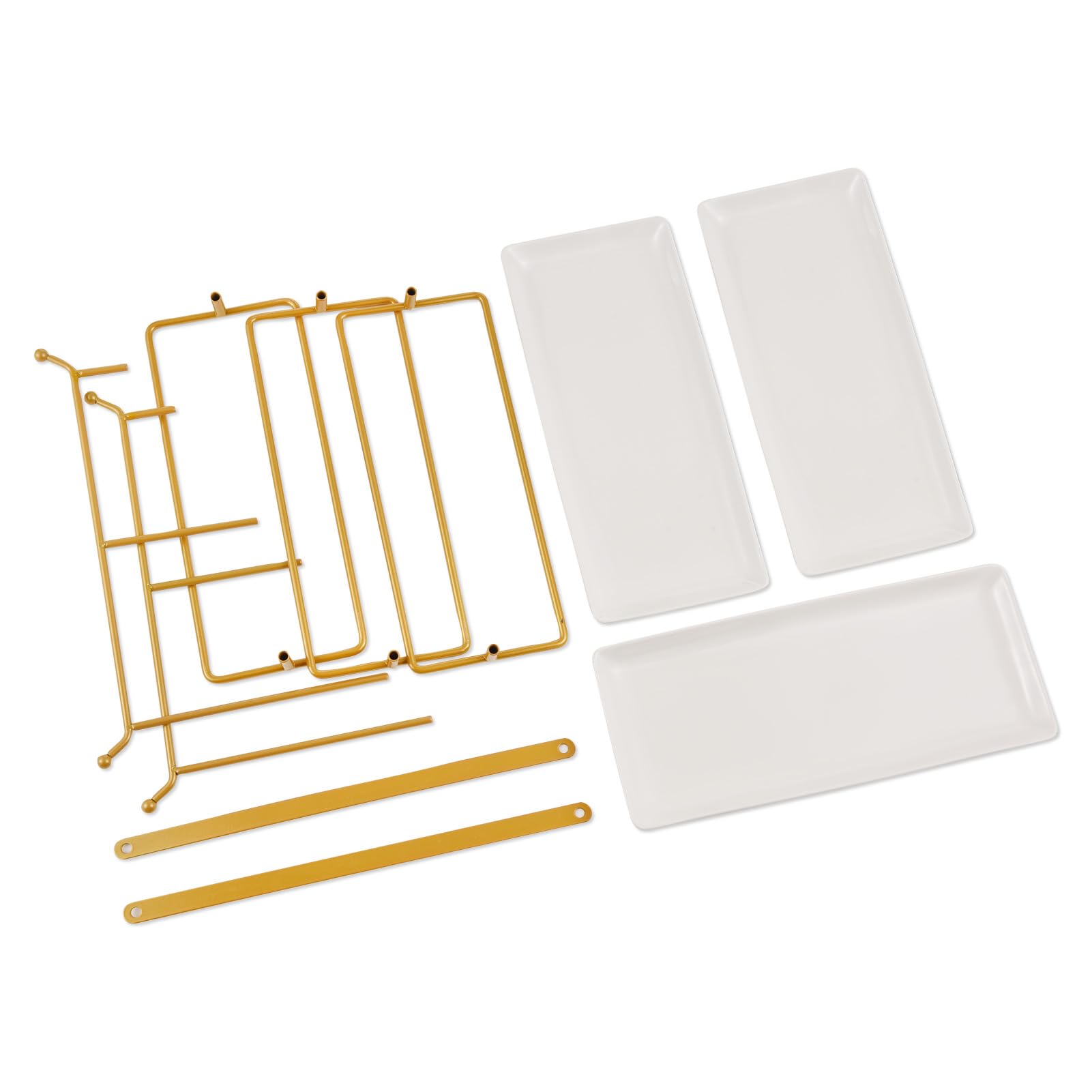 Jiawu Bandejas para Servir, Bandeja para Servir Desmontable de 3 Niveles, 12.0 X 5.0 in, Platos para Que Ahorran Espacio con Base de Acero Al Carbono para Fiestas, Alimentos, Frutas, Postres,