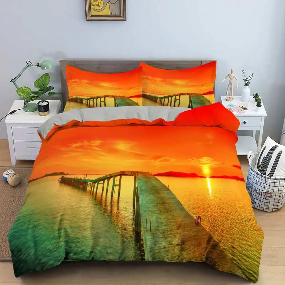 QBIDCSX Bedding Sets Single Sunset Bedding Sets Single Koala Duvet Cover 200x200cm with Zipper Closure, Hypoallergenic Quilt Cover with 2 Pillowcase for Boys Kids Girls