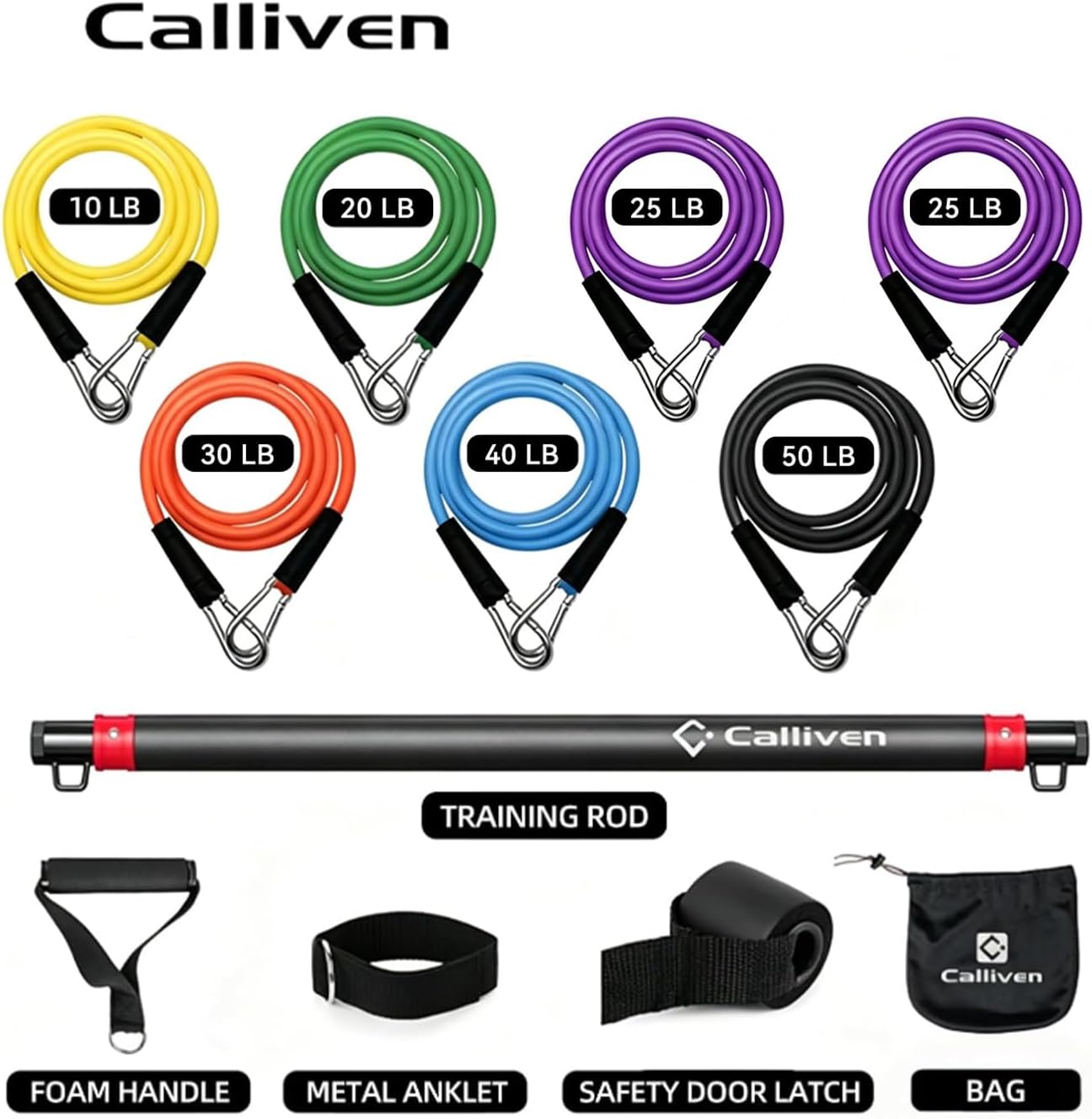 Portable Home Gym Resistance Bands & Bar Full Body Workout Adjustable Exercise Band Kit Gym Replacement System for Strength Training Home Fitness Equipment