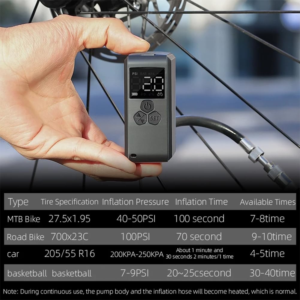 Mini pompe à air électrique avec manomètre LCD 150 PSI Gonfleur portable de pneu de vélo 2400 mAh Type-C Petit compresseur d'air rechargeable pour vélo, voiture, basketball