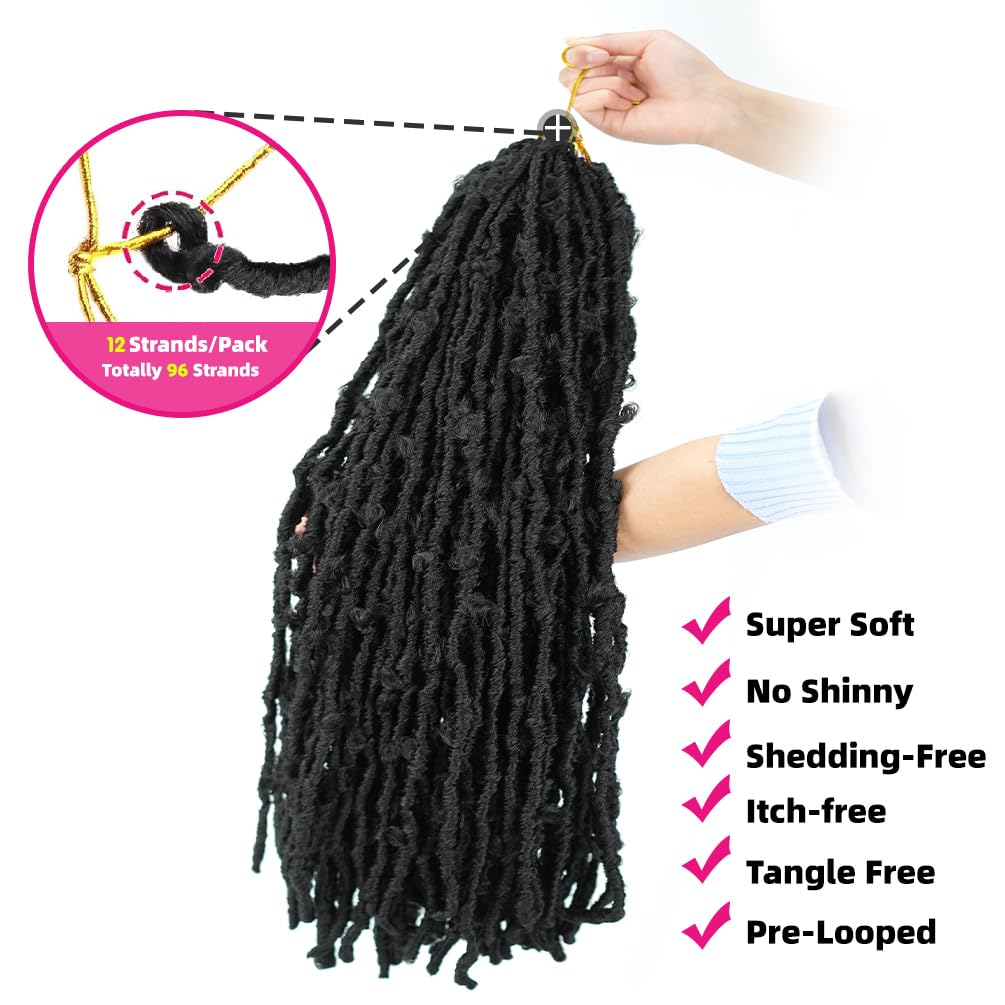 Butterfly Locs Crochet Hair Pre Looped 18 Inch 8 Packs 96 Strands Long Distressed Locs Synthetic Soft Locs Crochet Braids Hair Extensions(1B)