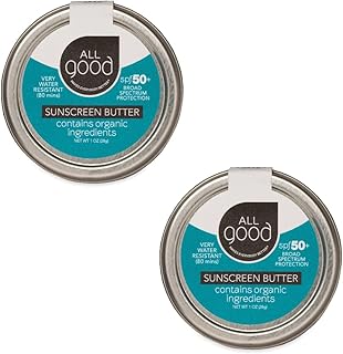 All Good Travel Size Zinc Butter Sunscreen SPF 50, Reef Safe and Friendly. Coral reef safe sunscreen for face, nose, ears (2-pack, 1 oz each)