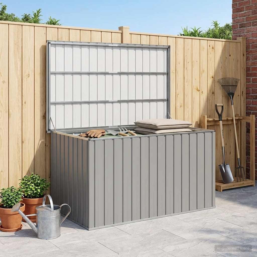 Générique Contenitore da giardino in acciaio zincato 171 x 99 x 93 cm grigio, scatola esterna per cuscini, cuscini e coperte, spazioso spazio per terrazza e interni.