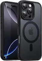 JETech Capa Magnética para iPhone 16 Pro 6,3 Polegadas Compatível com MagSafe, Case de Telefone Fina e à Prova de Choque com Capinha Parte Traseira Fosca Translúcida (Preto)