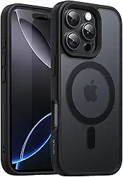 JETech Capa Magnética para iPhone 16 Pro 6,3 Polegadas Compatível com MagSafe, Case de Telefone Fina e à Prova de Choque com Capinha Parte Traseira Fosca Translúcida (Preto)