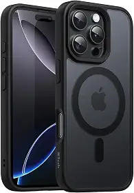 JETech Capa Magnética para iPhone 16 Pro 6,3 Polegadas Compatível com MagSafe, Case de Telefone Fina e à Prova de Choque com Capinha Parte Traseira Fosca Translúcida (Preto)