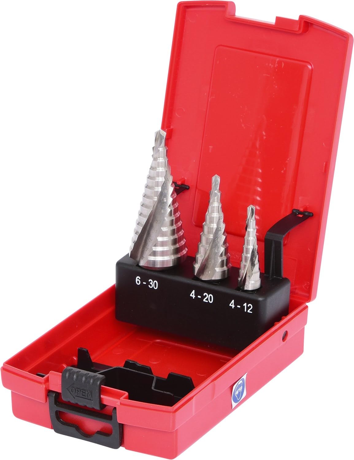 KS Tools 330.2404 Juego de brocas escalonadas HSS en casete de plástico, 3 pzs