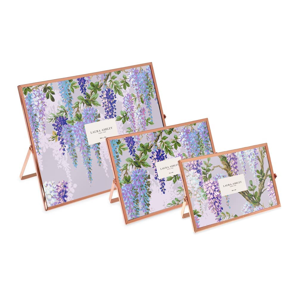 Laura Ashley 8x10 Rose Gold Flat Metal Picture Frame (Horizontal) with Pull-Out Easel Stand, Made for Tabletop, Counterspace, Shelf and Desk (10x8, Rose Gold)