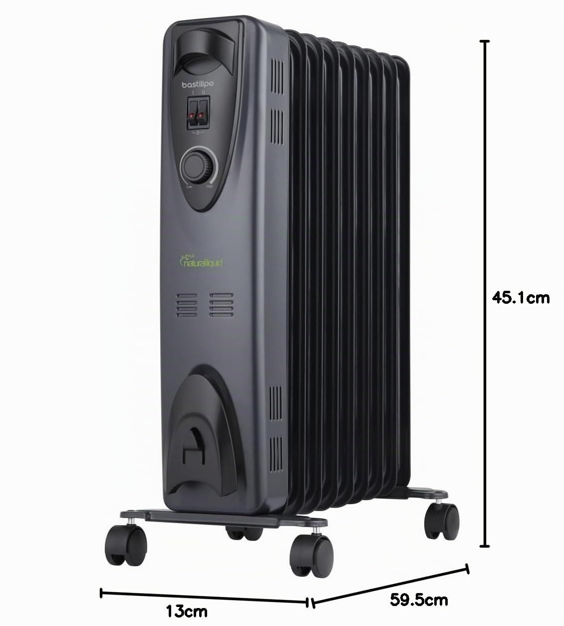 Bastilipo - RC-ECOFLUID-9 - Radiatore ecologico compatto con H2O natrural liquid, extra basso consumo, 1500 W, 0,6 kw/h, 9 elementi, c/termostato, colore nero.