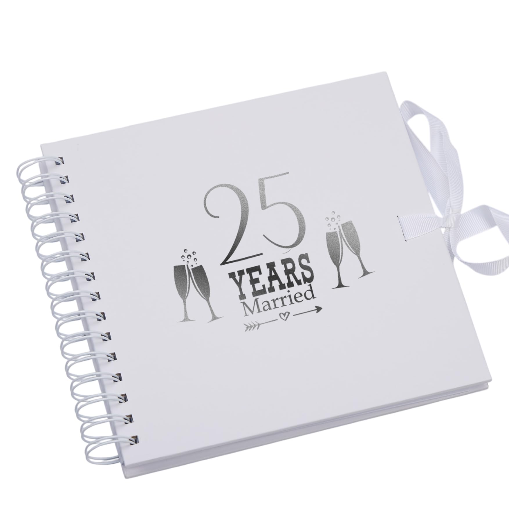 Ukgiftstoreonline White 25Th Silver Anniversary Scrapbook Guest Book Photo Album Silver Script