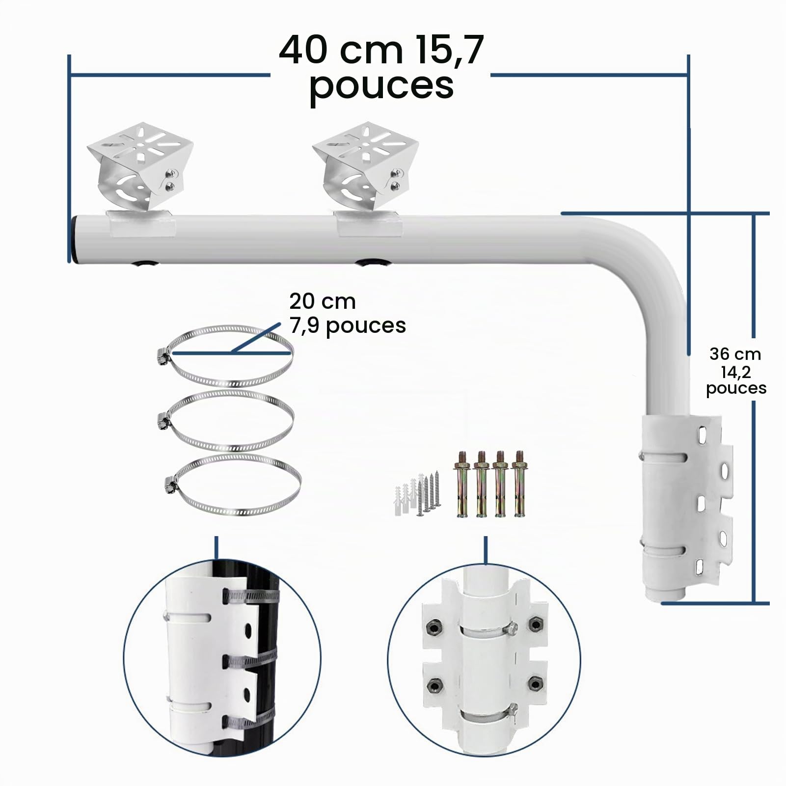 WiTi Supporto a doppia staffa per braccio da 40 cm per telecamere, Lungo palo Con 2 staffe per sistema di videosorveglianza CCTV, soluzione per progetti e CASA per USO Interno Ed Esterno