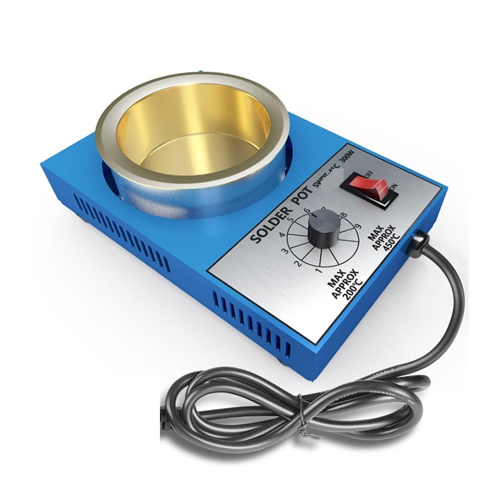 Crisol de mano de 150W/300W, horno de fusión de estaño con temperatura ajustable, herramientas de desoldar y soldadura electrónicas portátiles(Red Silver Tone)