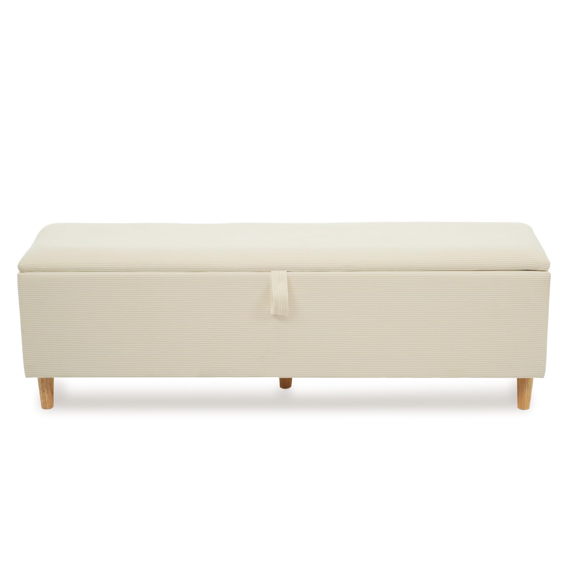 SACOOL Panca da letto con vano portaoggetti 165 x 38 cm, con vano portaoggetti idraulico, adatta per camera da letto, soggiorno e corridoio, effetto velluto a coste beige.