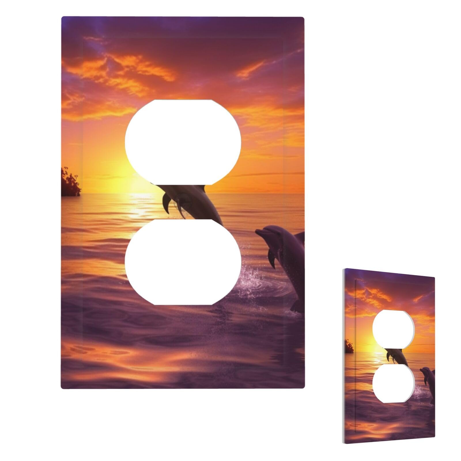 Sunset Dolphins Wall Plate Cover Modern Decorative 1 Gang Light Switch Cover Unbreakable Receptacle Outlet Covers For Living Room Bedroom Home Decor Duplex