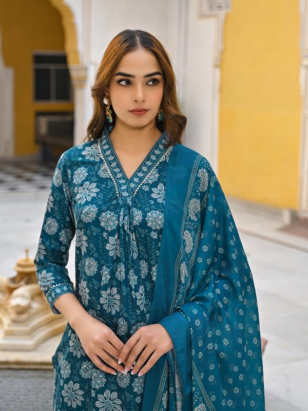Image of Vaamsi Women's Rayon Blend Floral Straight Printed Kurta Pant With Dupatta Set
