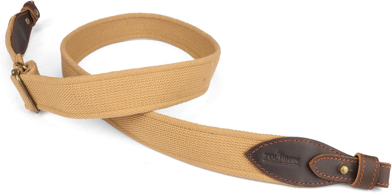 TOURBON Canvas Leather Rifle Slings Hunting Easy-Adjust 1.5-inch Wide Gun Strap for Shotgun with or Without Swivels