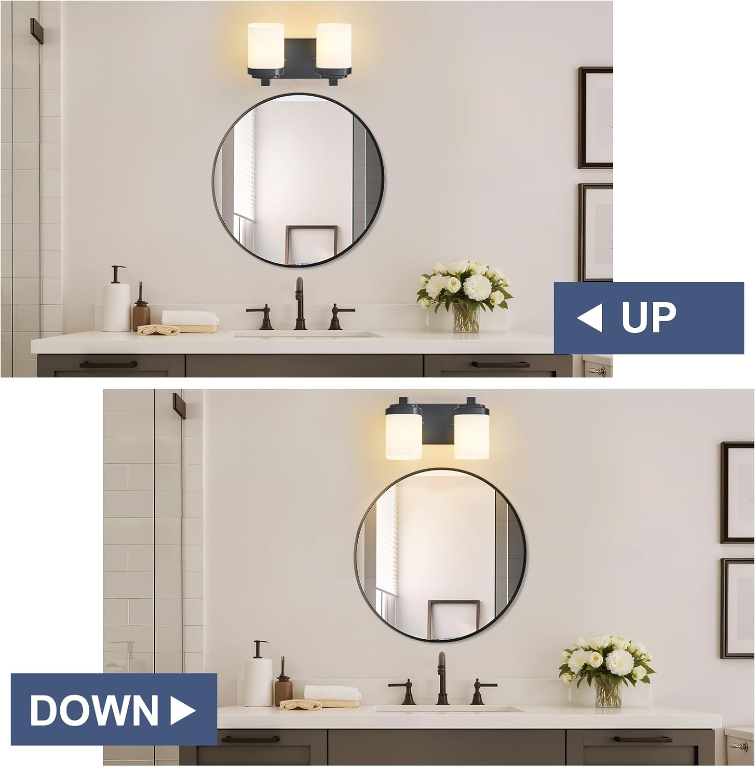 10 Inches Bathroom Vanity Light, 2-Light Black Bathroom Light Fixtures Over Mirror, Bathroom Light Shower Lamp with Milky White Square Glass Shade, Modern Farmhouse Lighting Fixtures