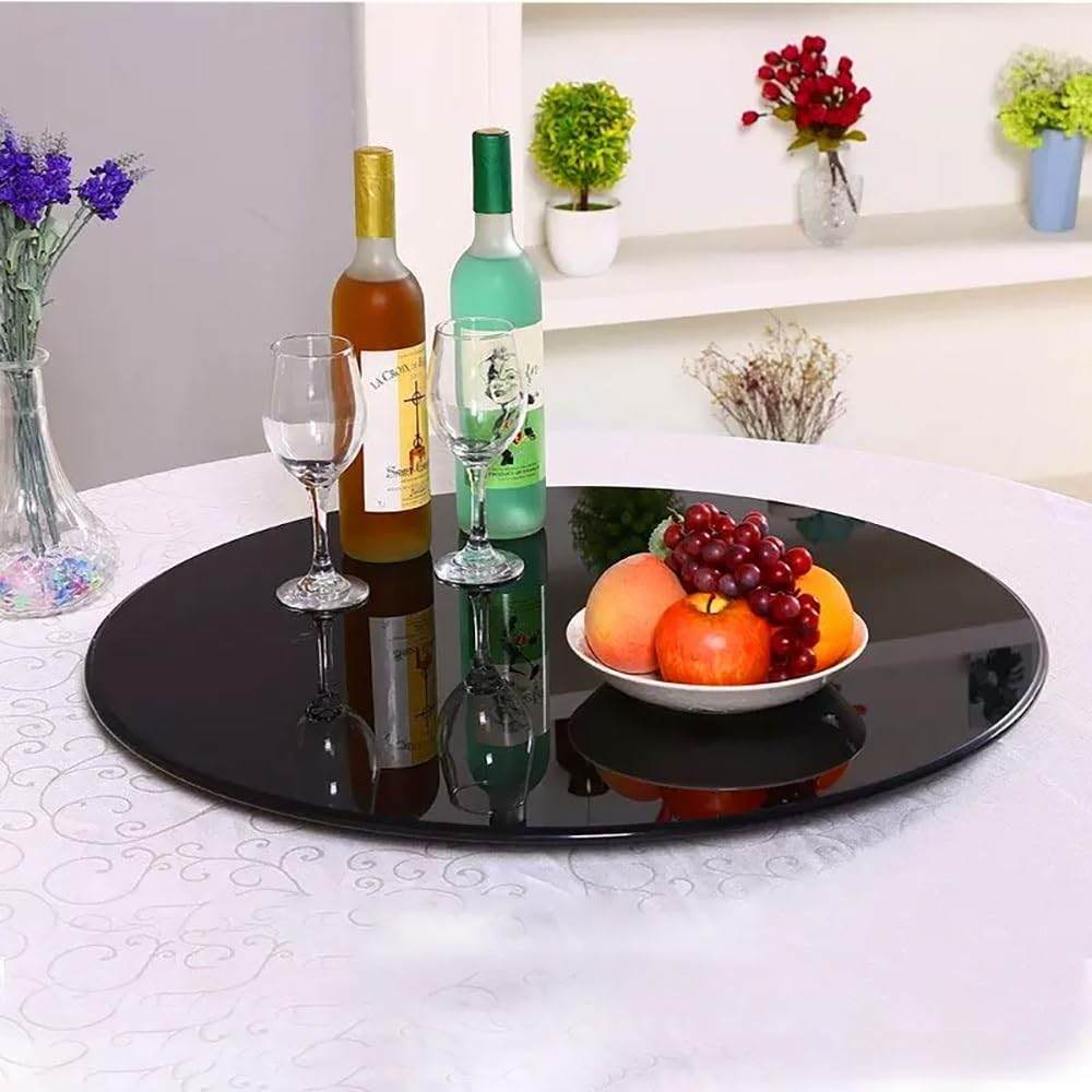 Plateau Tournant En Verre Trempé Lazy Susan Noir, Grand Plateau Rotatif De 60cm 80 cm 100cm, Pour Table De Salle À Manger, Assiette De Service De Table D'hôtel À Domicile, Facile À Partager La Nourrit