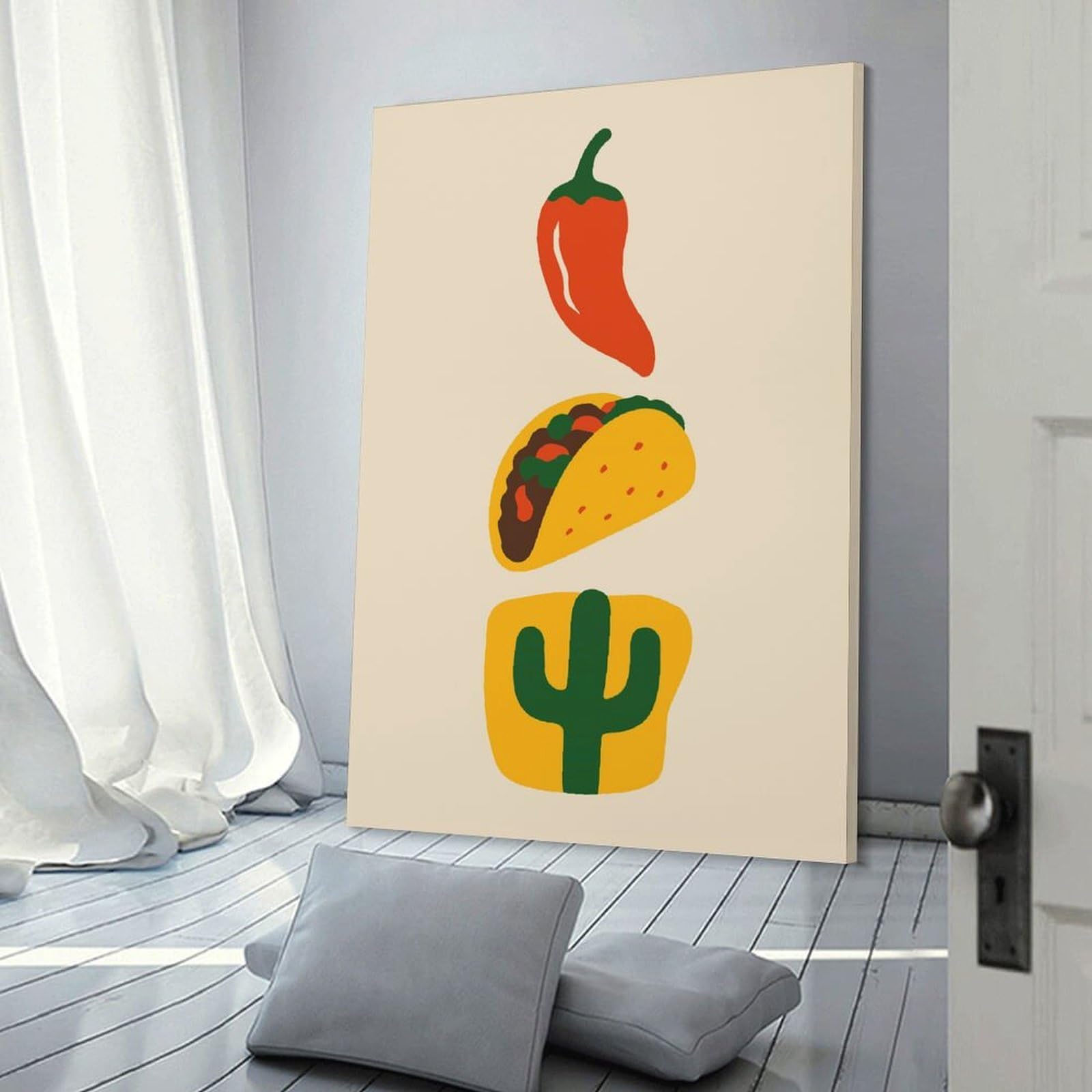 Junmoney Mexican Food Icons Pepper, Taco, Cactus Wall Art Print 24x36inch(60x90cm), for Home, Office, Studio Or Guest Room, A Flexible Wall Accent for Shared Spaces