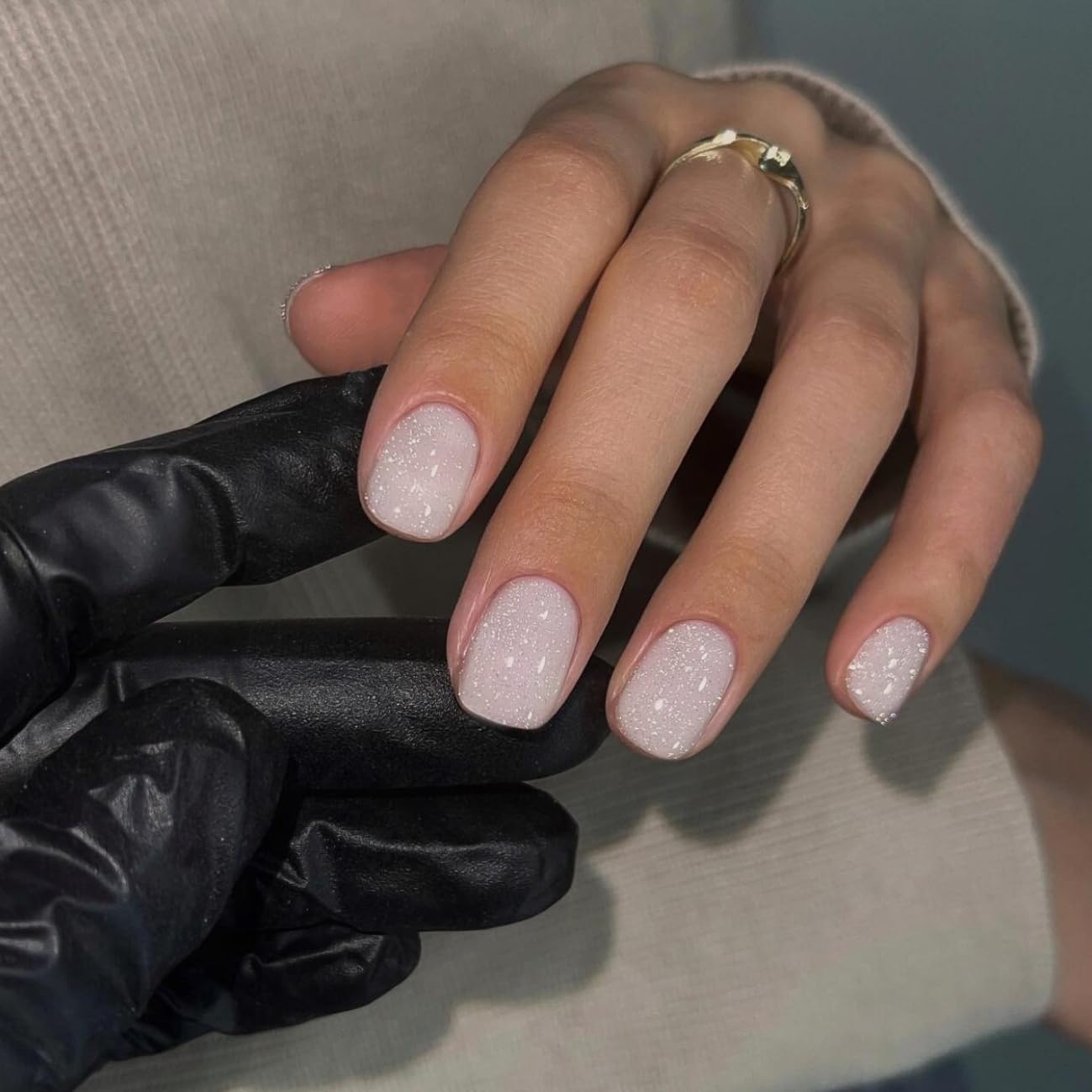 White Cat Eye False Nails Glitter, SXVME Press on Nails Short Square, Sparkly Shiny Fake Nails With Design - Image 2