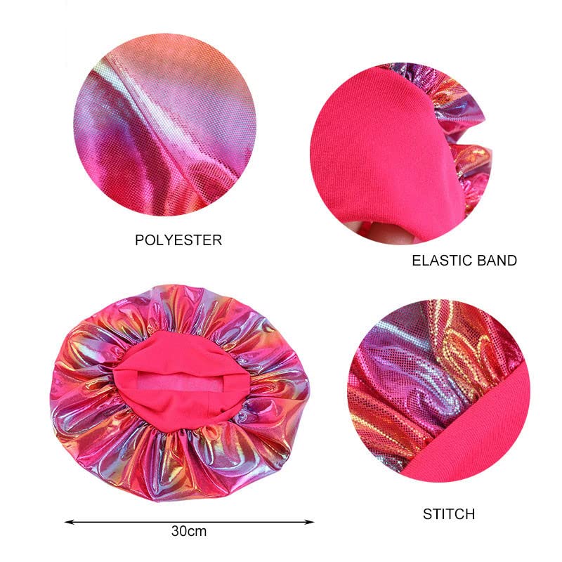 DEPHNARSA 6 Pieces Large Satin Bonnet Sleep Caps Soft Elastic Wide Band Satin Sleeping Cap & Hat Head Cover for Women Hair Loss,Natural Curly Hair Braids (F-Holographic) - Image 3
