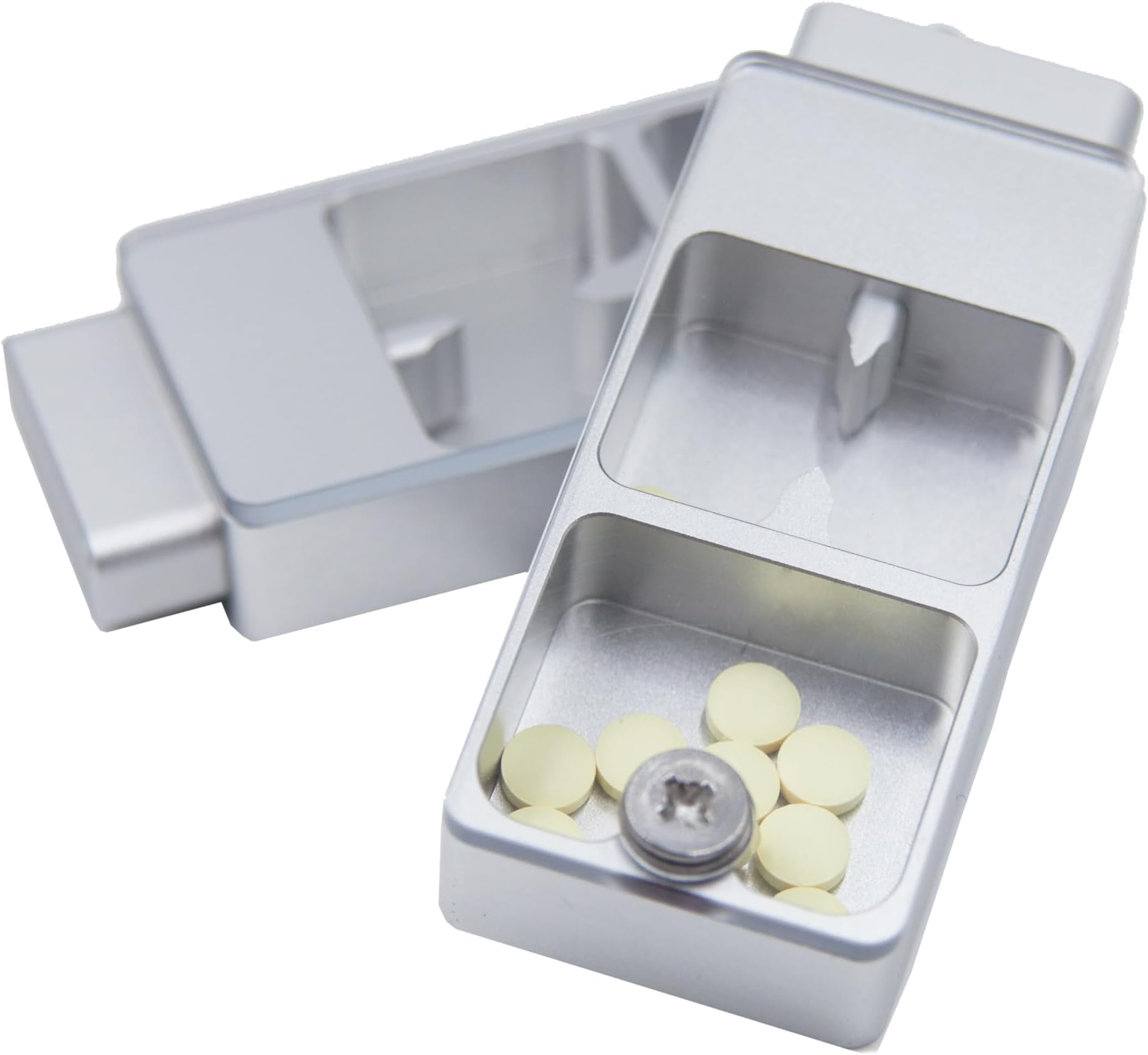 Pill Splitter.Doubles as a Pill Box.Double Blades, Cleanly