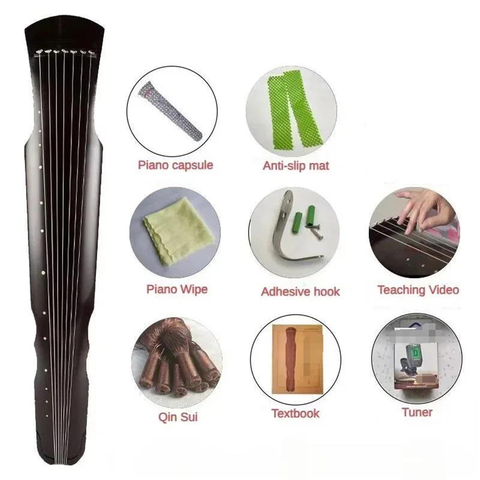 Fuxi Guqin Fatto A Mano A 7 Corde Per Principianti Adulti Pratica Strumenti A Corda Insegnamento Di Prestazioni Professionali Guqin tradizionale cinese(Black)
