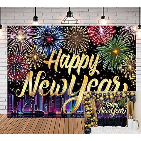 Happy New Year Backdrop New Year Party Photography Background Firework New Years Decoration Banner 2023 Fmily New Years Eve Party Supplies (7x5FT) Cover