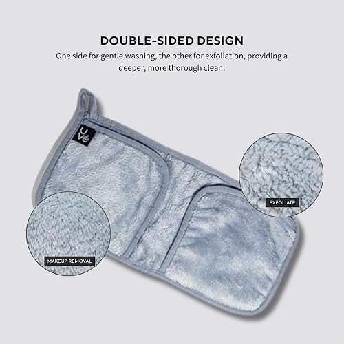 UVe ERASE Makeup Remover Cloth, Reusable Microfiber Face Towel Removes Makeup with Just Water, Cleansing Face Washcloth, Soft and Gentle for All Skin Types(Full Size (Gray))