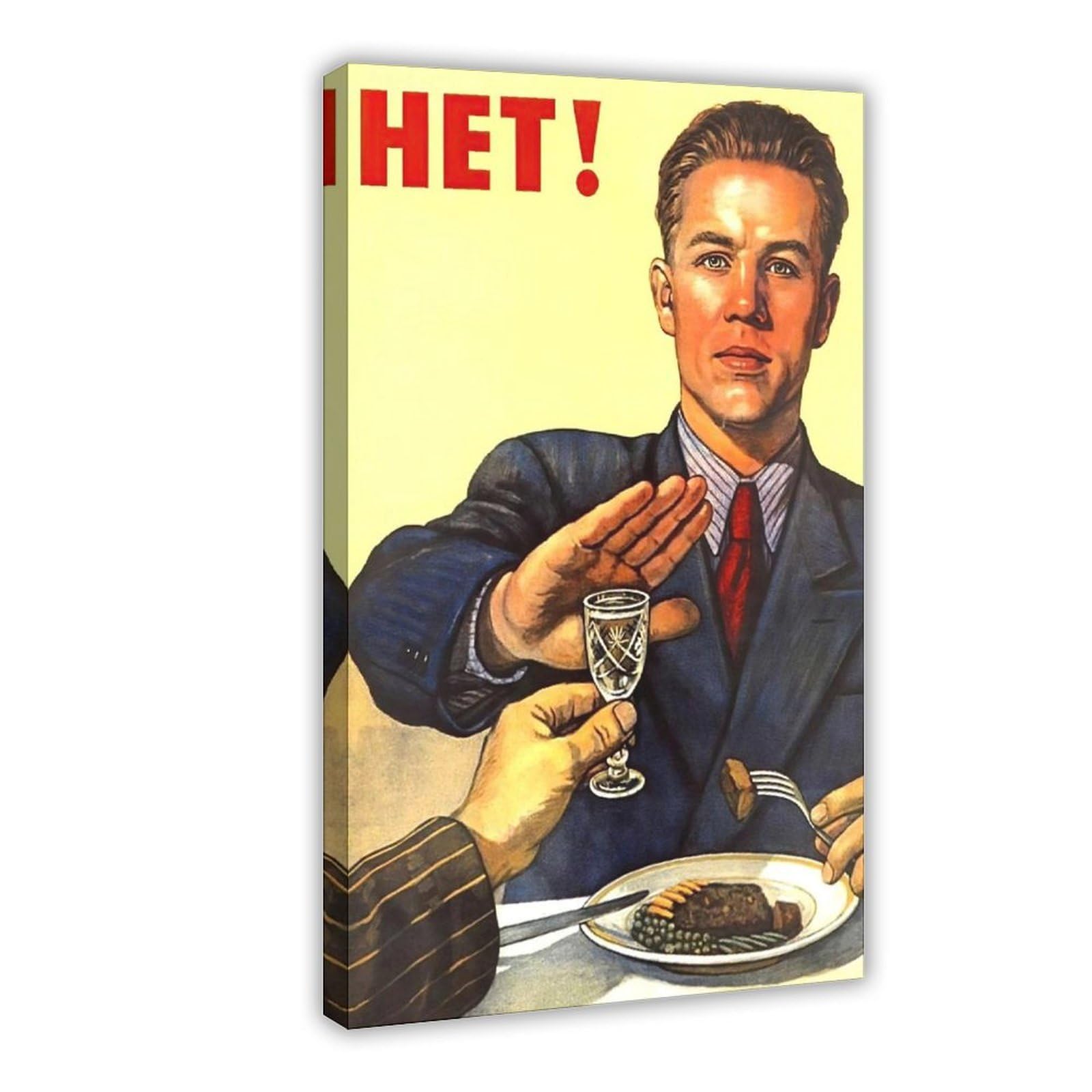Piank Frame Het No To Alcohol Soviet Union Propaganda Het! Canvas Art Poster And Wall Art Picture Print Modern Family Bedroom Decor 20X30inch(50X75cm)