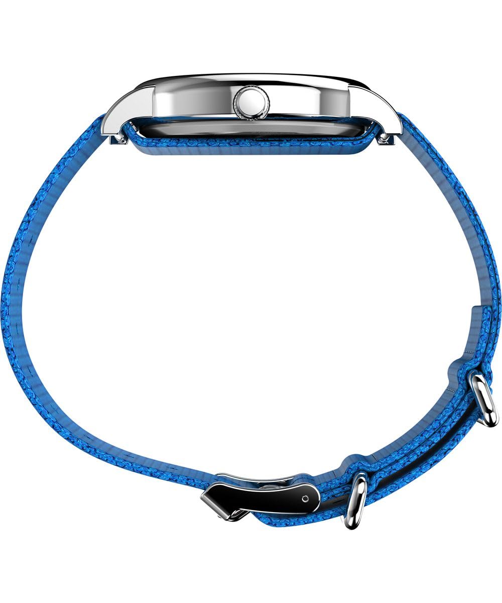 Timex Peanuts TW2W19400 - Orologio da donna da 38 mm, cinturino in tessuto blu con quadrante bianco e cassa argentata