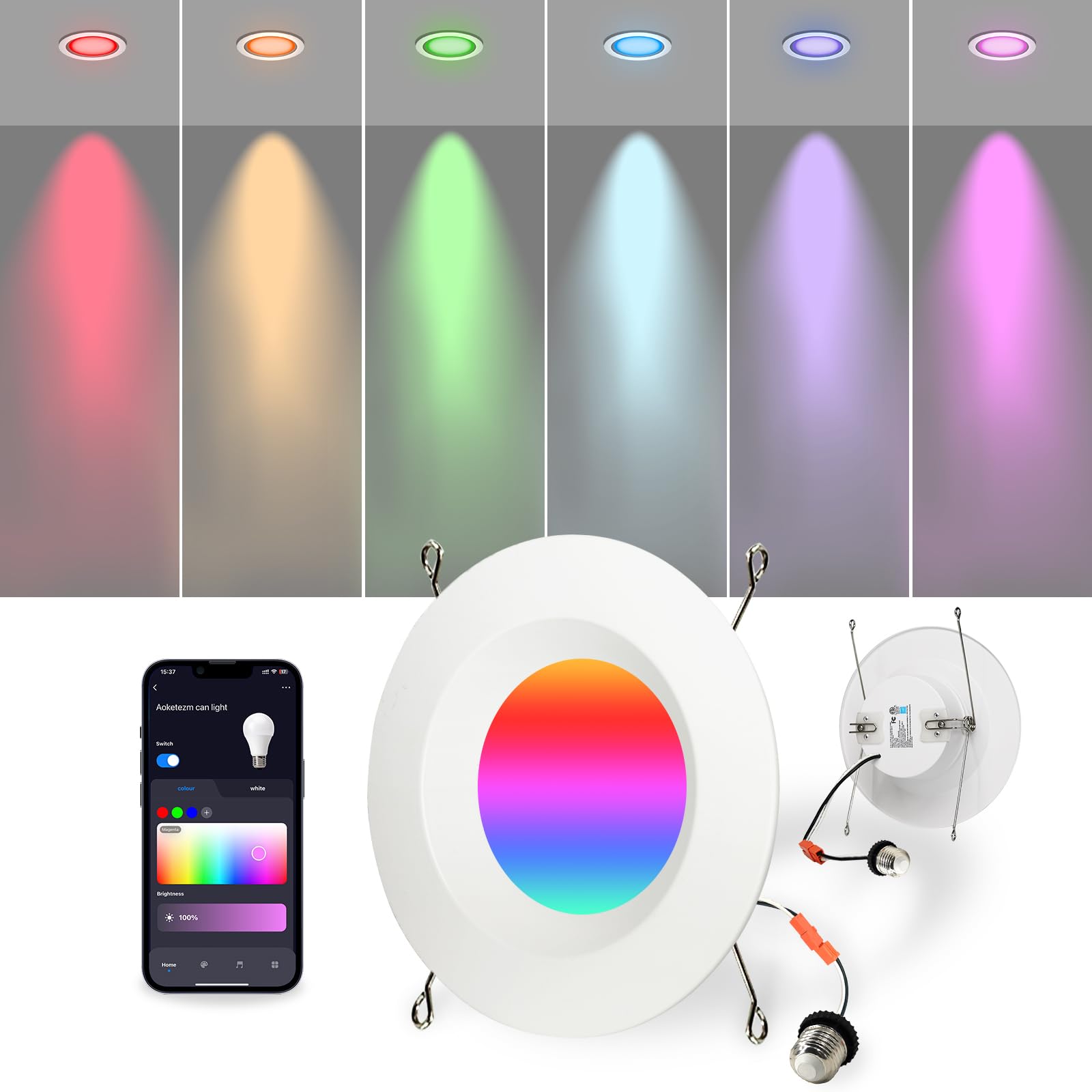 その他 Bright Light ME + Aoketezm 6 inch Smart LED Can Lights with Remote, RGB Color