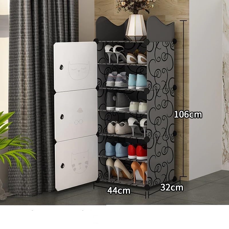 Image of Sunderlook Shoe Rack Plastic for Home- Shoe Stand, Chappal Stand, Professional Multipurpose Foldable Standing Comfort Runner Shoe Rack with Door, Slipper Stand (Black & White, 6 Shelf 3 Door)