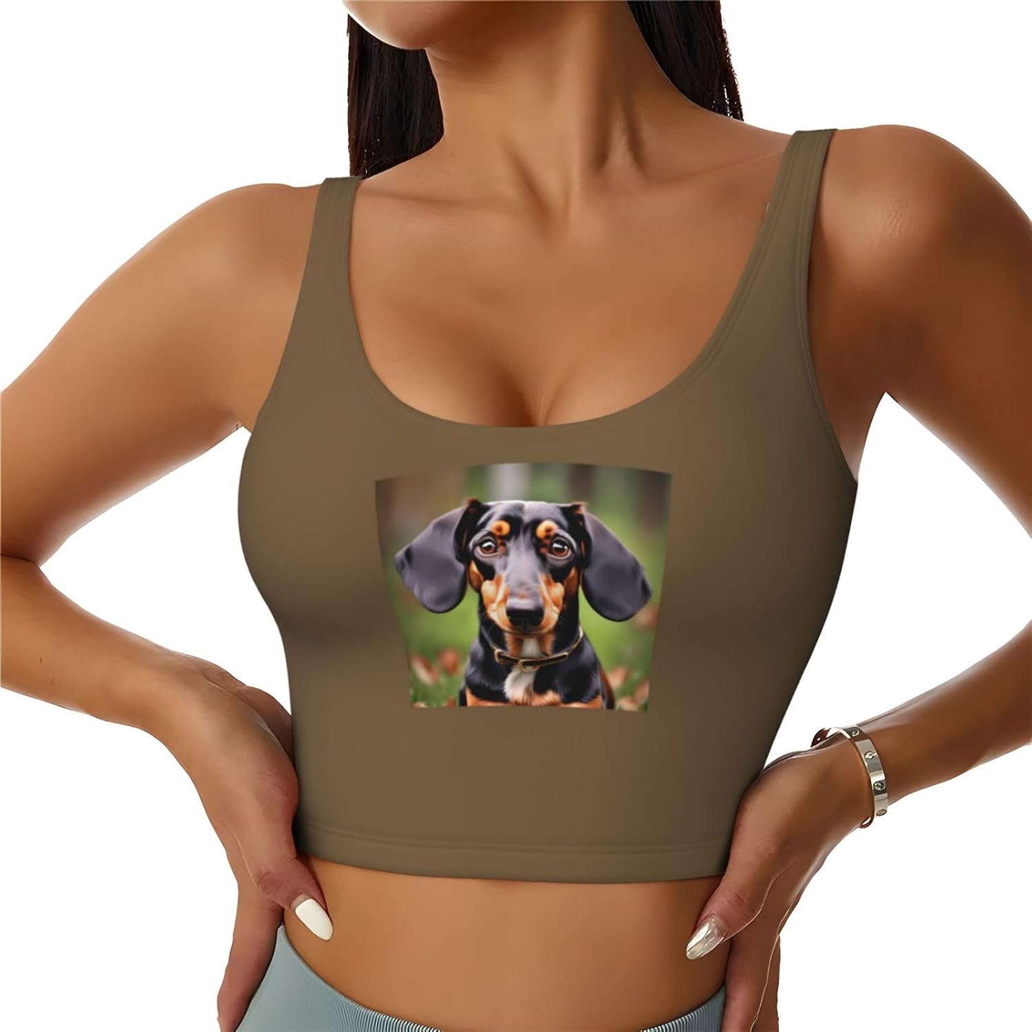 Dachshund Weiner Pet Dogs Print Women's Sports Vest Breathable for Yoga Running Gym Athletic Casual Sleeveless Top