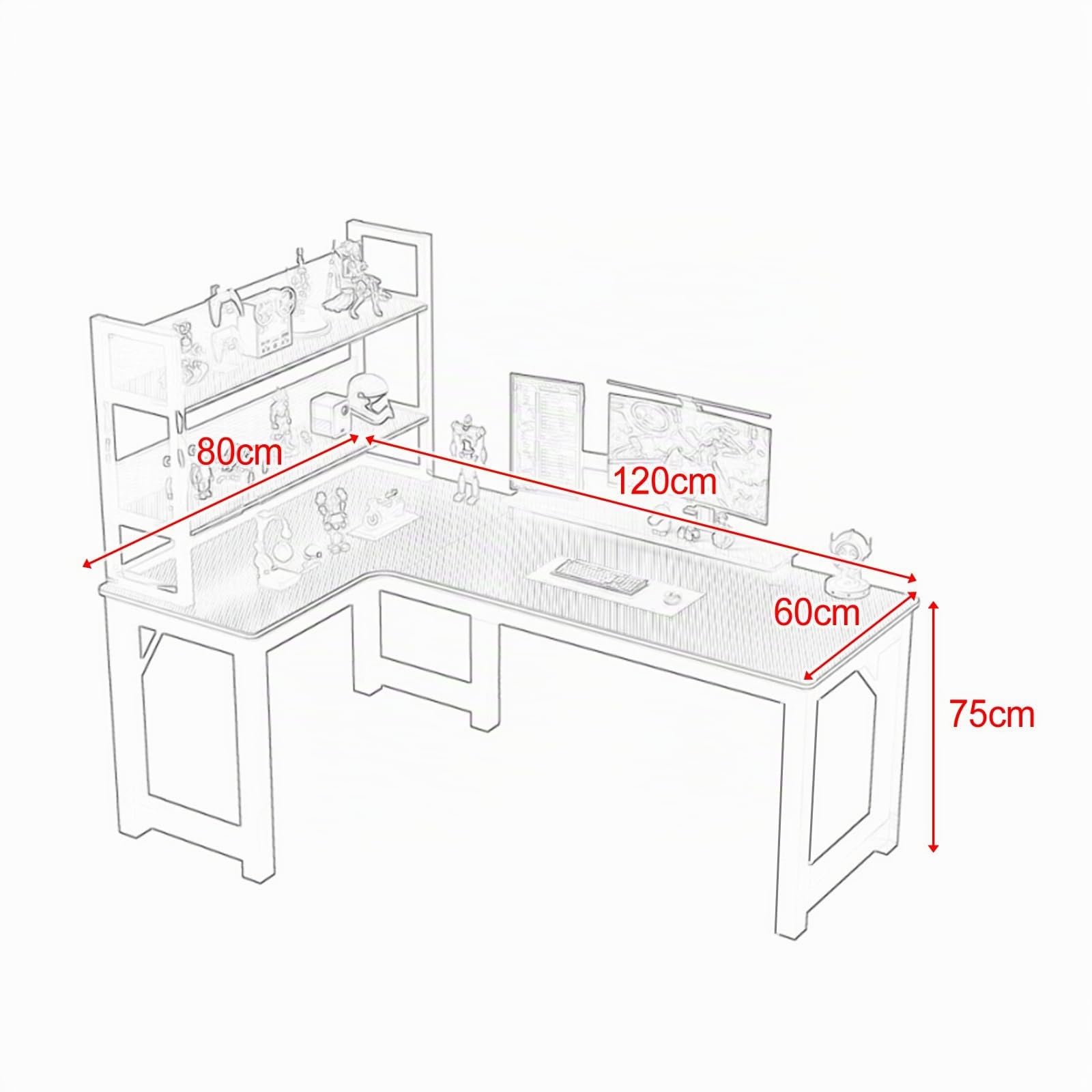Schreibtisch L-Form Mit Regal - Gaming Tisch 120x60 Schwarz für Home-Office, Arbeiten, Studieren - Platzsparend