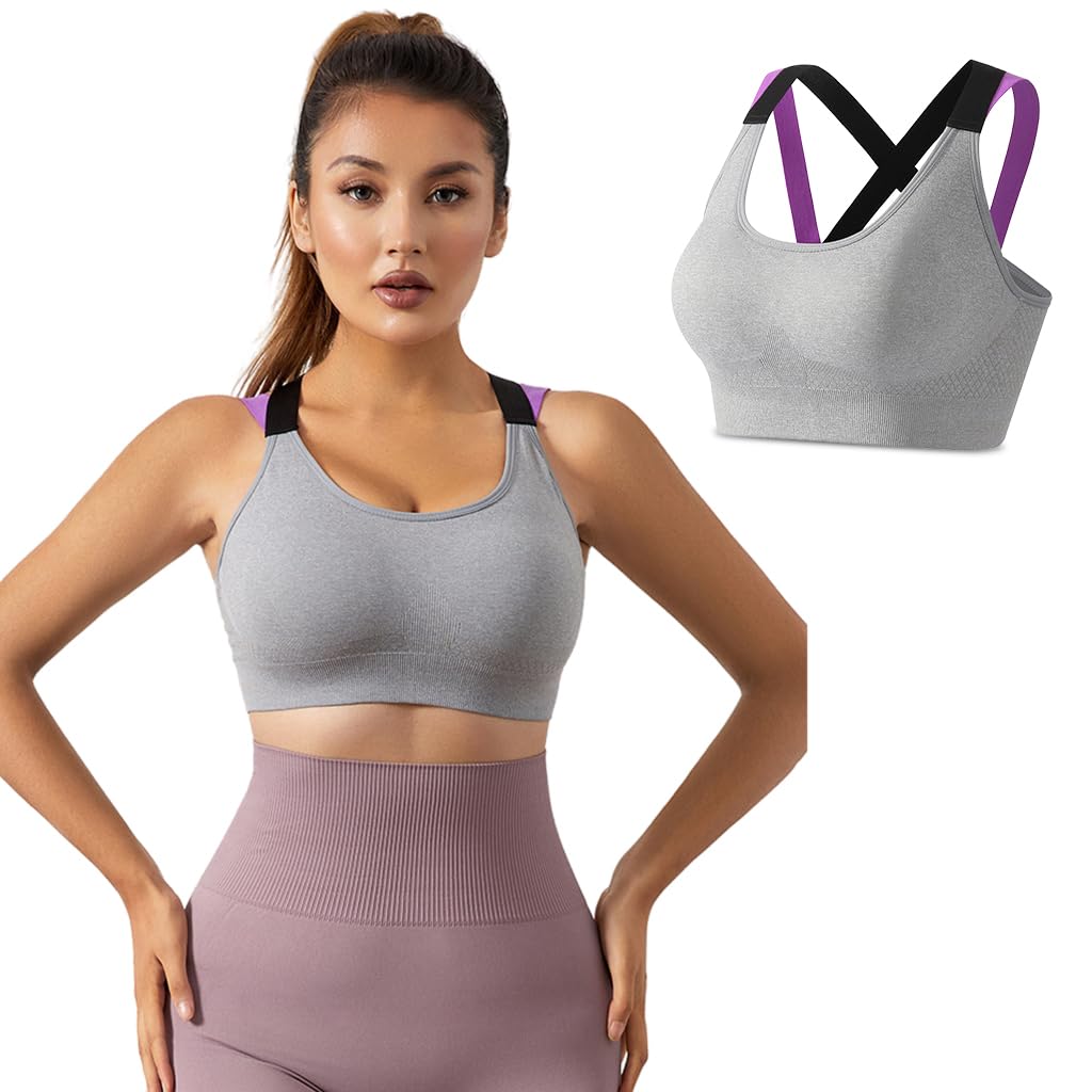 palay Sports Bras for Women High Impact, Women Sports Bra Cross Back Strappy, Women's Padded Sports Bras Push Up, M-picture-38