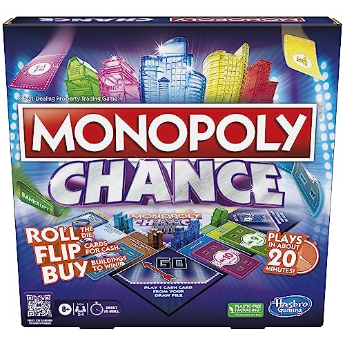 GIOCO MONOPOLY VELOCE: in questo gioco di pompaggio del cuore per adulti e bambini di 8+ anni, i giocatori devono mettere alla prova la loro fortuna! Tira il dado. Flip carte per soldi. Fare investimenti e costruire edifici in una corsa per vincere