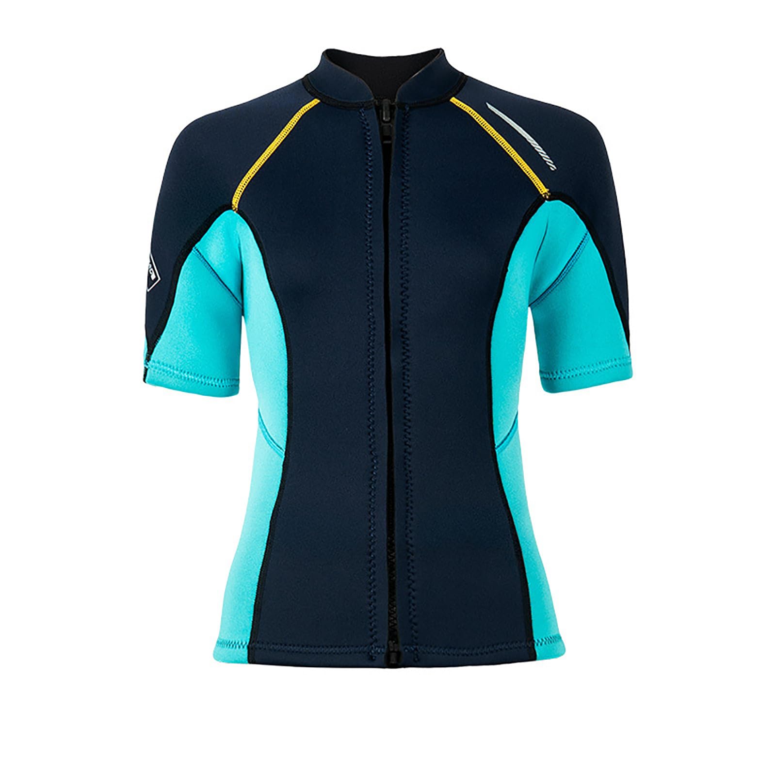 AMhomely Wetsuit Tops Women-1.5MM Thermal Short Sleeve Swim Shirts,Front Zip Surfing Jacket,Diving Coat,Colorblock,Swimwear Tops for Snorkelling, Swimming and Water Sports A Dark Blue XL