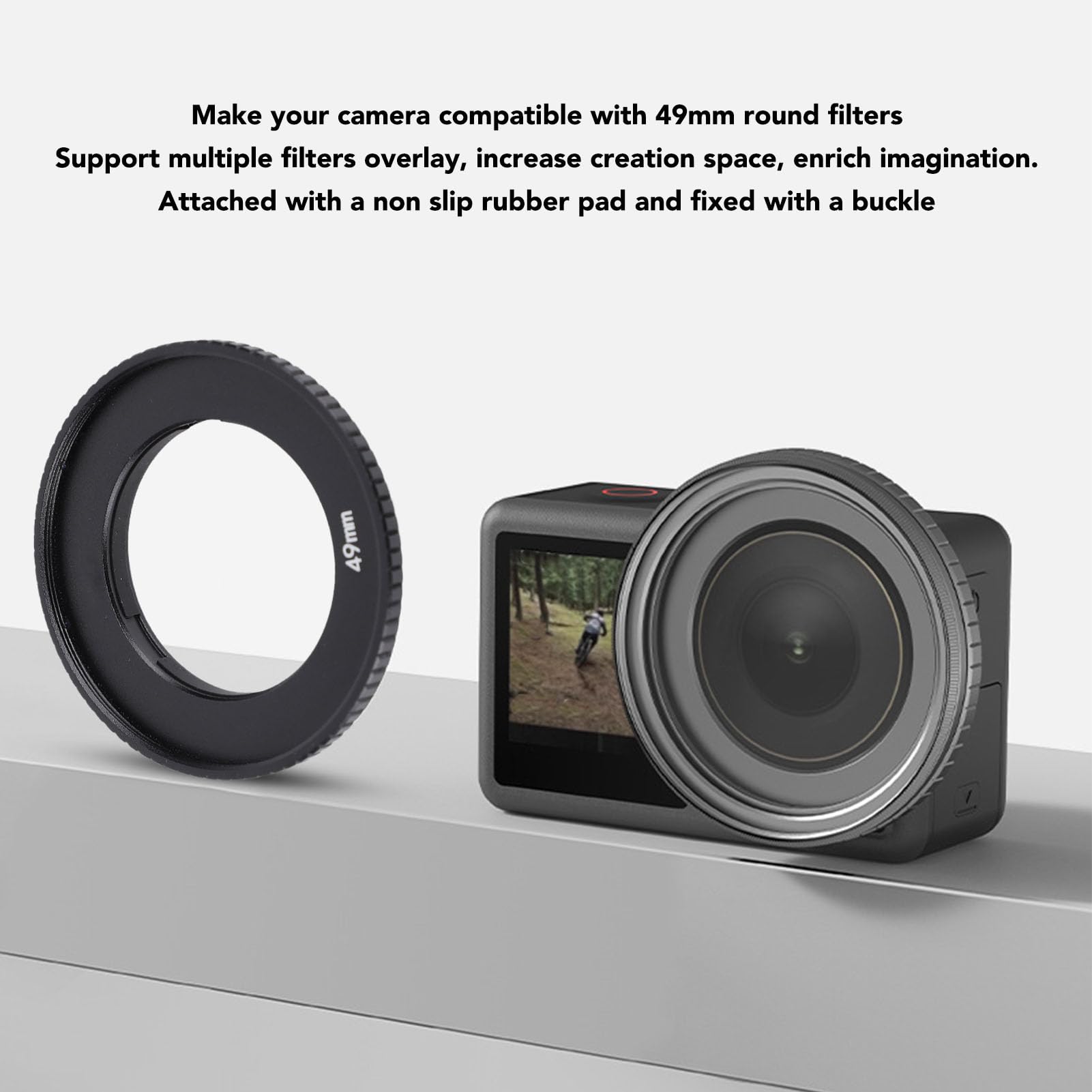 Adapter Obiektywu Aparatu 49 Mm, pierścień Adaptera Filtra Aparatu Fotograficznego ze Stopu Aluminium do Action4, Kompatybilny ze Wszystkimi Akcesoriami do Filtrów 49 Mm