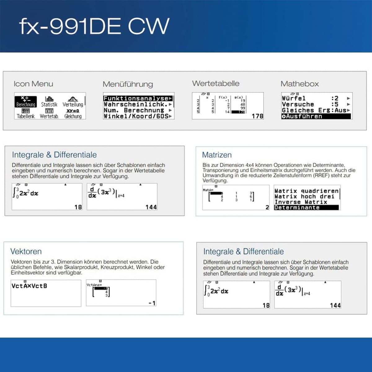 Casio FX-991DE CW ClassWiz technisch wissenschaftlicher Rechner, deutsche Menüführung