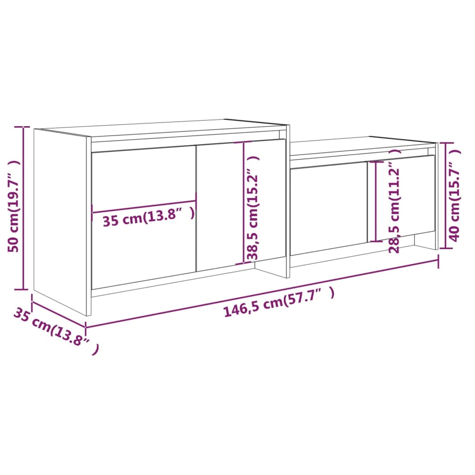 Gecheer TV-Schrank Räuchereiche 146,5x35x50 cm Holzwerkstoff, Moderne TV Lowboard Fernsehschrank für Home-Cinema Gamerzimmer Wohnungen Büro813026