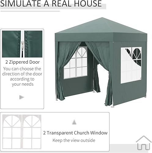 Miniatura 6 de Outsunny Carpa desplegable para jardín, carpa para fiesta, carpa para boda, toldo con funda de transporte gratuita, color verde + 2 paredes