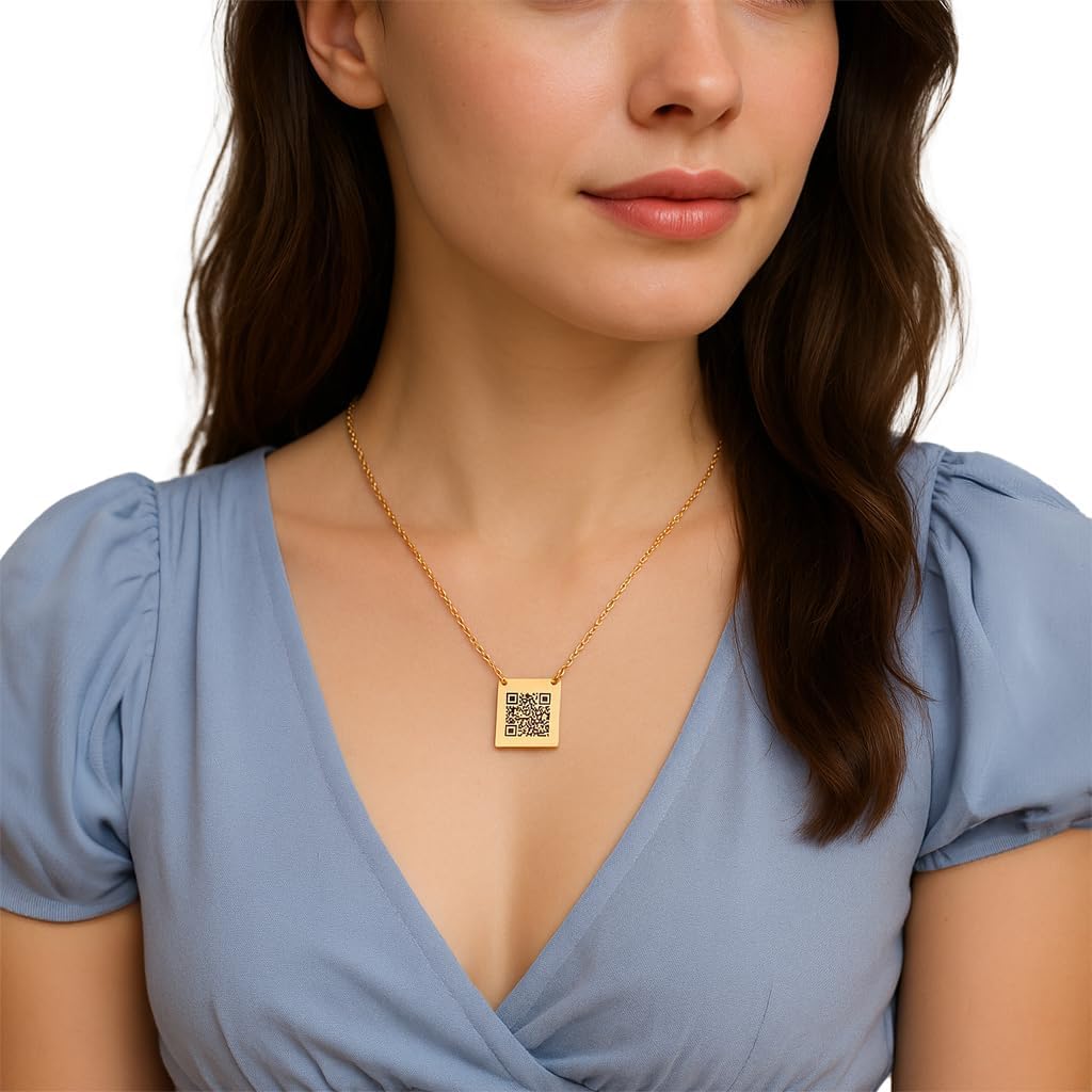 Petite Boutique QR Secret Message Necklace Engraving QR Code Plate Personalized Gift Square 16k Gold Plating Silver Rose Gold Plated Delicate Initial Charms Necklace Best Graduation Day Gift