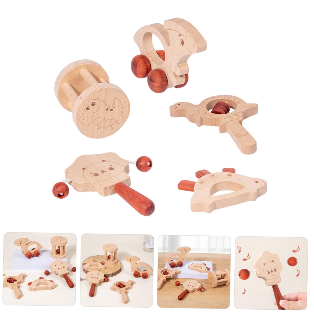 Set 5 Pezzi Sonagli in Materiale Sintetico Beige per Ragazzo Ragazza, Giocattolo Musicale Leggero e Facile da Trasportare per Feste Infantili e Prima Educazione