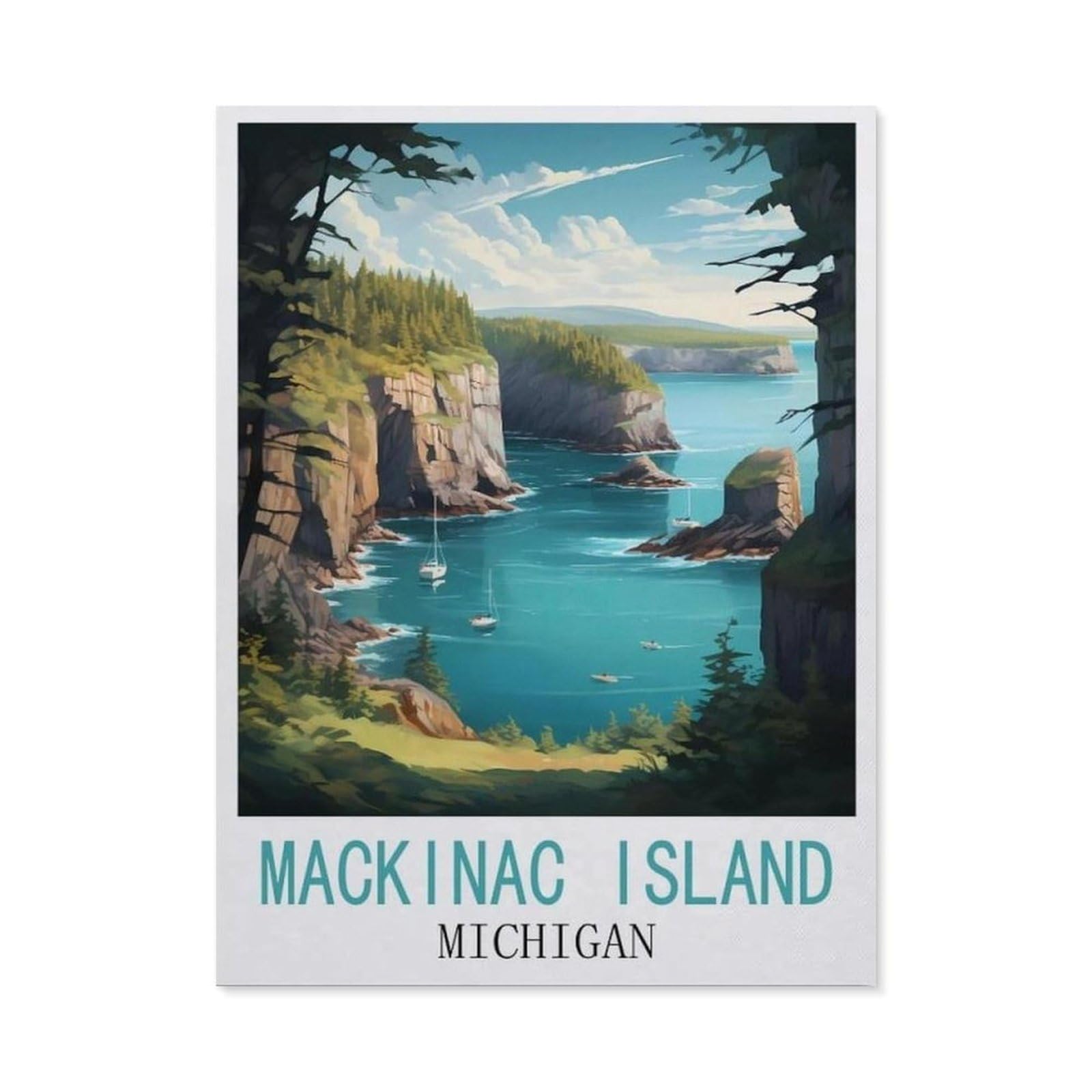 BEAYODKP 5D DIY Diamond Painting，Mackinac Island Michigan Vintage Travel Posters，Art Living Room Wall Decoration Gift（40 x 50 cm/15.74 x 19.68 inches）-BY13