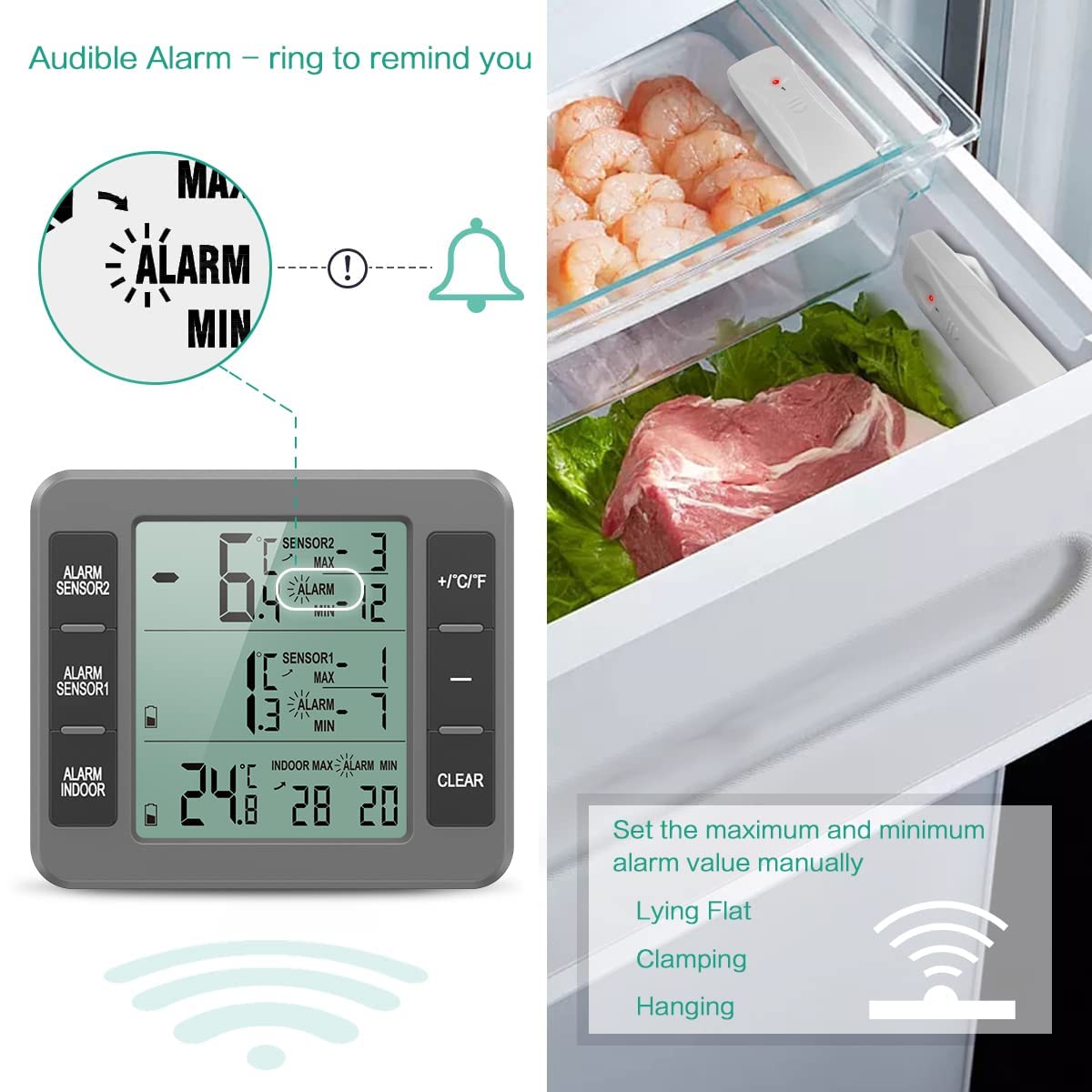 Buy ORIA Refrigerator Thermometer, (New Version) Wireless Digital