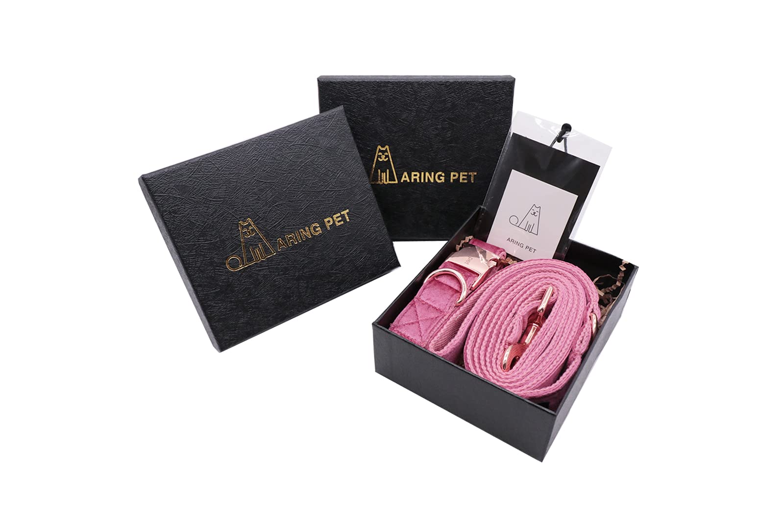 ARING PET Dog Collar and Lead Set, Rose Red Velvet Dog Collar and Leash with Metal Buckle - Image 2